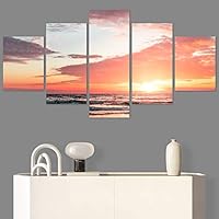 SIGNWIN 5 Panel Canvas Wall Art Coastal Multicolor Photography Relax/Calm Romantics Sunset for Home Decorations Ready to Hang - 60