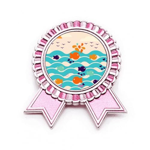 Broche vague de poisson nuage Art Déco métal rose M, accessoire mode veste femme