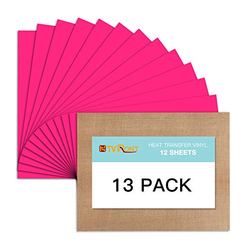 Image of Neon Pink HTV Heat Transfer Vinyl: 13 Pcs 12 inch x 10 inch Neon Pink Iron on Vinyl | Neon Pink Iron on Vinyl for T-Shirt, Neon Pink Heat Transfer Vinyl for All Cutting Machine or Heat Press Machine