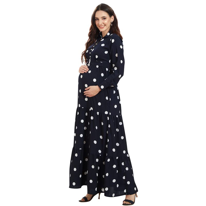 Mom For Sure by Ketki DalalWomen's Maternity & Nursing Polka Dress | Easy Nursing | with Belt | Casual | Party | Pocket | | Lightweight & Breathable | Pregnancy & Nursing Wear