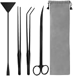 Kits d'outils d'aquascaping pour aquarium, 4 en 1, outils anti-rouille en acier inoxydable, pincettes noires, ciseaux, spatule pour nettoyer l'aquarium