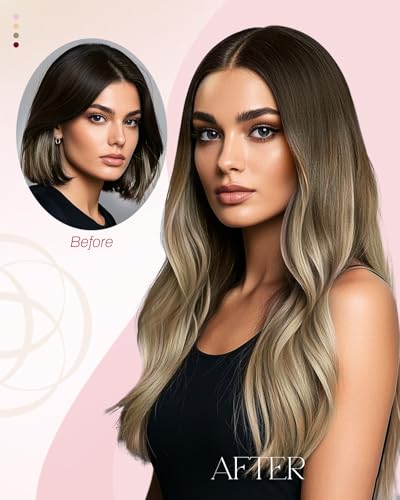 Image of Moresoo Nano Bead Hair Extensions, Brown Bleach Blonde Balayage, 16 Inch | 50g 50 strands, flexible bead placement, natural movement for everyday styling and added density