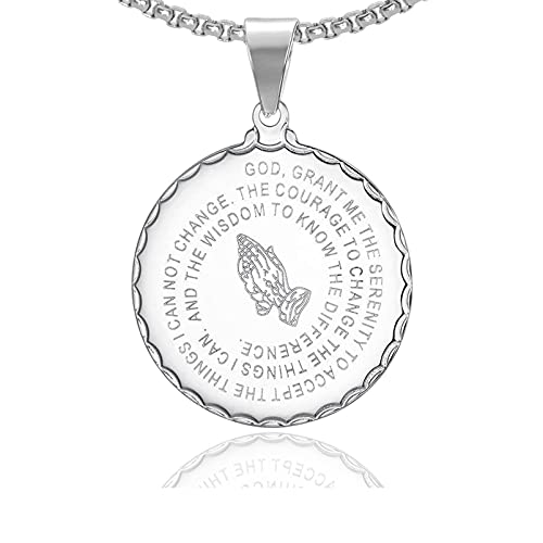 Fashion Stainless Steel Prayer of Hand Medallion Pendant Lord's Prayer Necklace