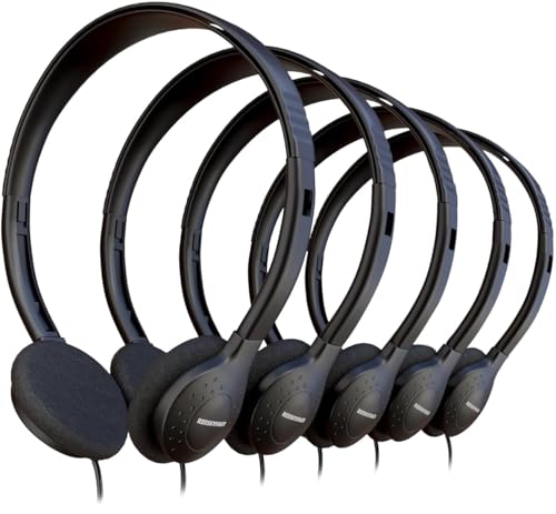 5 Pack Bulk Wired Headphones, On Ear with 3.5mm Jack, 4ft Tangle Free Cable, Comfortable Fit,...
