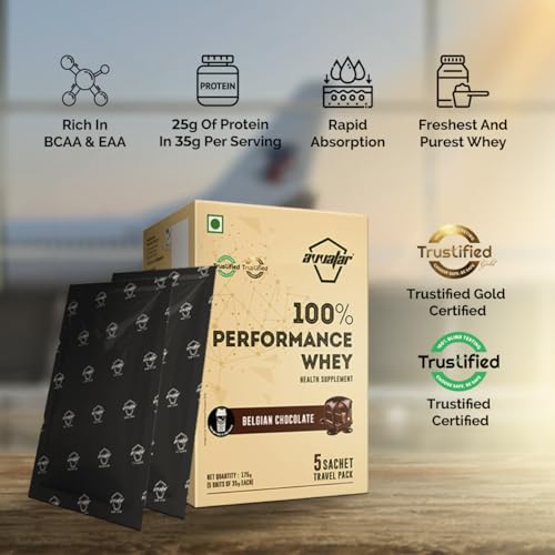 Image of avvatar PERFORMANCE WHEY PROTEIN | (5x35g) Travel Pack | Belgian Chocolate Flavour | 25g Protein