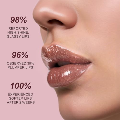 HECI BEAUTY Glitter Lip Gloss, Hydrating High Shine Lipgloss for Women, Non-Sticky Plumping Lip Oil with Vitamin E, Long Lasting Shimmer Finish for Daily Makeup, Mauve, 0.21 fl oz — view 4