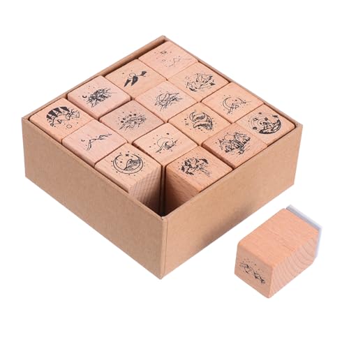 Hohopeti Sello De Madera Creativo Para Manualidades Diy, Kit De 16 Sellos De Álbum De Recortes, Ligero y Portátil, Para Niños y Adultos, Decoración De Álbumes, Tarjetas, Manuales