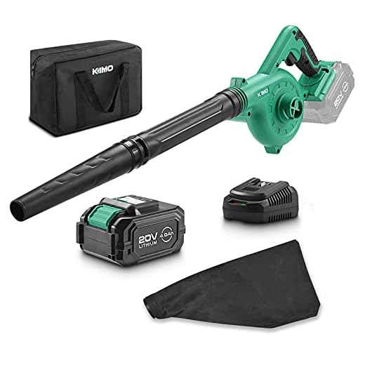 KIMO 20V Cordless Leaf Blower, 2-in-1 Battery Powered Sweep/Vacuum, w/ 4.0Ah Lithium-ion Battery&Charger, 150MPH, Variable Speed, Carrying Bag for Blowing Leaf/Snow/Dust/PC, Vacuuming Yard/Patio/Car