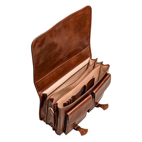 Maxwell Scott - Mens Luxury Full Grain Leather Satchel Briefcase Bag - 3 Section with Hidden Popper Closure - The Jesolo32