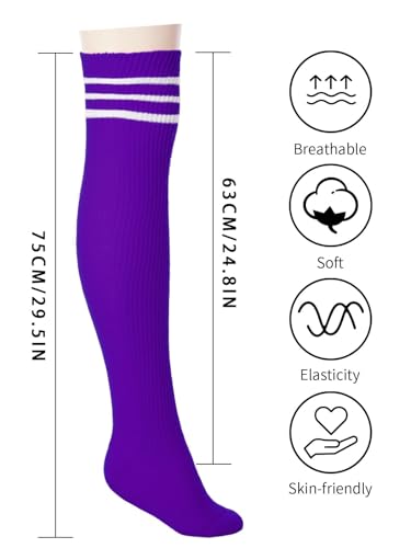 Image of Abodhu Womens Thigh High Socks, Over Knee Socks for Women, Striped Knit Long Tall Stockings, Cosplay Casual Socks