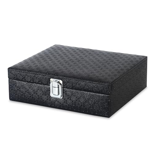 Image of LEDO Watch Box Organizer Case, 8 Slots, Black PU Leather, Metal Clasp Lock, Velvet Interior, Modern Classic Storage Box for Men and Women, Pack of 2