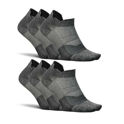 Feetures Elite Ultra Light Cushion Ankle Socks - Sport Sock with Targeted Compression - New Gray, S (6 Pair)