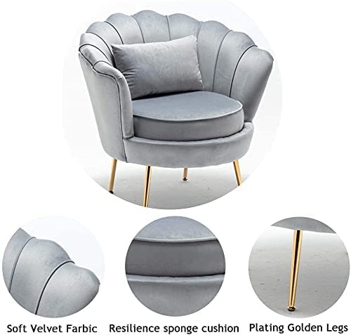 Image of Living Room Vintage Velvet Fabric Tub Armchairs with Metal Leg Armrests Lounge Comfortable Royal & Luxury (Grey, 2+1+1)
