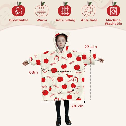 THREE POODLE Wearable Blanket Hoodie for Kids, Oversized Sherpa Sweatshirt Blanket with Giant Hood, Warm Cozy Hooded Blanket, Cute Gifts for Kids Girls Boys