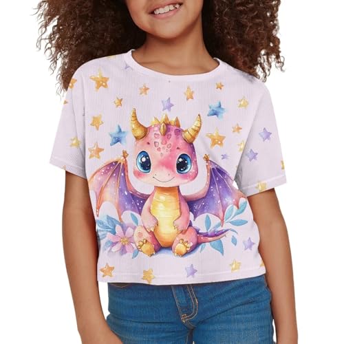 Image of Girls Fashion Crewneck Tee Shirts Casual Short Sleeve Crop Top Summer Outfits 5-14 Years Old