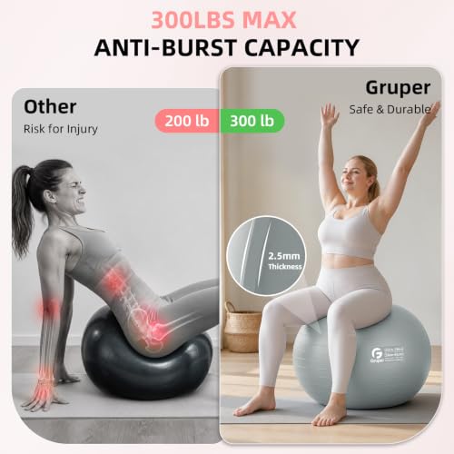 Image of Gruper Exercise Ball, Extra Thick Yoga Ball for Working Out, Yoga & Pregnancy, 4 Sizes Anti-Burst Balance Ball with Foot Pump for Pilates, Physical Therapy & Fitness