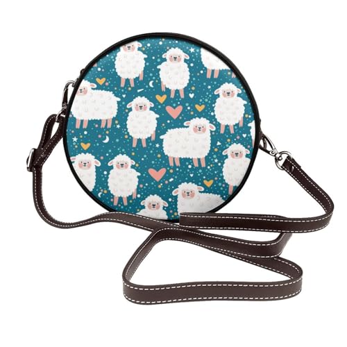 Hnnkloy Lindas ovejas,Bolso de hombro de piel sintética, bolso cruzado redondo - Bolso circular para mujer
