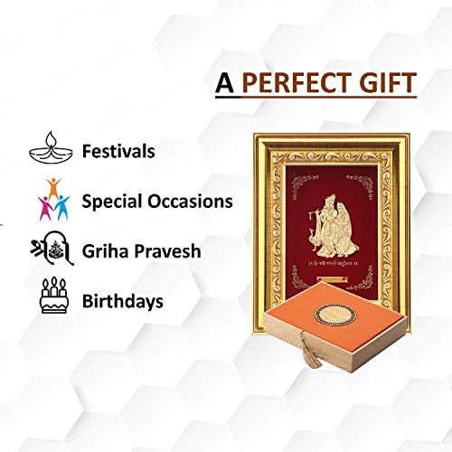 Image of Pk & Pk Jewellers Lord Radha Krishna with Peacock | 24KT Gold Frame | Golden Collection | Extra Small Size [14x18 cm] (For Premium Gift, Temple, Table Decor, Home Decoration)