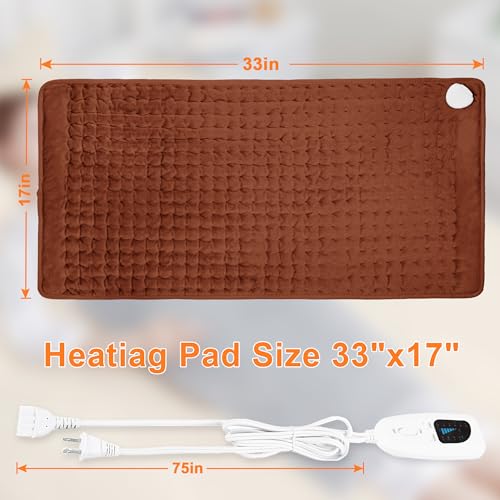 Image of Deepsoon Heating Pad,Electric Heating Pads for Back,Neck,Moist Heating Pad for Abdomen Shoulder Knee Legs,Dry /Moist Heat&Auto Shut Off,Mother's Day Birthday for Men and Women,Brown,33x17 Inch