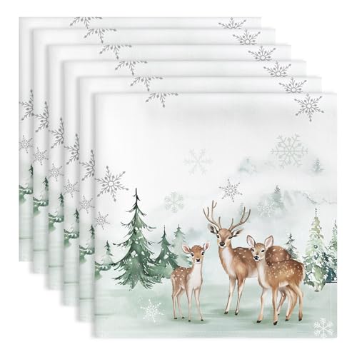 Arquiel Servilletas De Invierno Ciervo Bosque Navidad Tela Hoja De Cocina, Servilletas De 6 Algodón Suaves CóModas Lavables Reutilizables para Cenas Familiares Fiestas Bodas Regalo 45x45cm