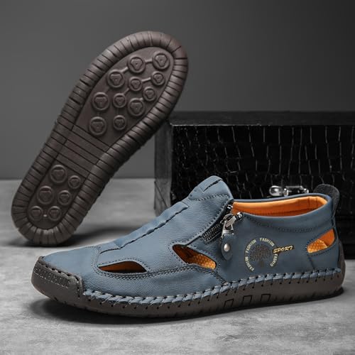 Men's Handmade Hiking Shoes with Side Zipper Design, Comfortable, Anti-Slip and Durable Rubber Soles, Suitable for Casual Shoes for Indoor and Outdoor Activities, Such as Hiking and Camping.2