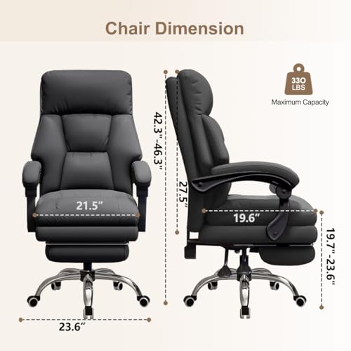 Image of Office Chair with Retractable Footrest Comfortable Executive Desk Chair, Heavy-Duty Ergonomic Leather Chair, Adjustable Height Computer Gaming Chairs for Home Office