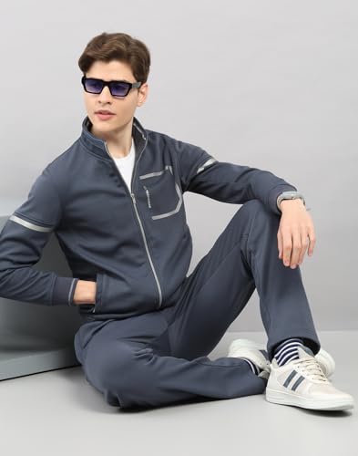 Image of Monte Carlo Men's Regular Fit Solid Stand Collar Full Sleeve Tracksuit| Men Track Suit | Stylish Sportswear Set with Jacket and Lower | Activewear Set For Men's (Pack Of 1)