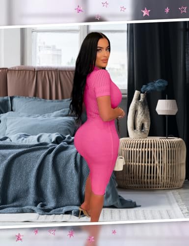 Image of Women's Fashion Sexy Elegant Comfortable Fit Vital V-Neck Knitted Short Sleeve Dress
