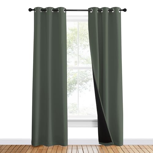 Image of NICETOWN 100% Blackout Curtains 80 inch Long, Pair of Energy Smart & Noise Blocking Out Drapes for Baby Room Window, Thermal Insulated Guest Room Lined Window Dressing(Dark Mallard, 37 inch Wide)