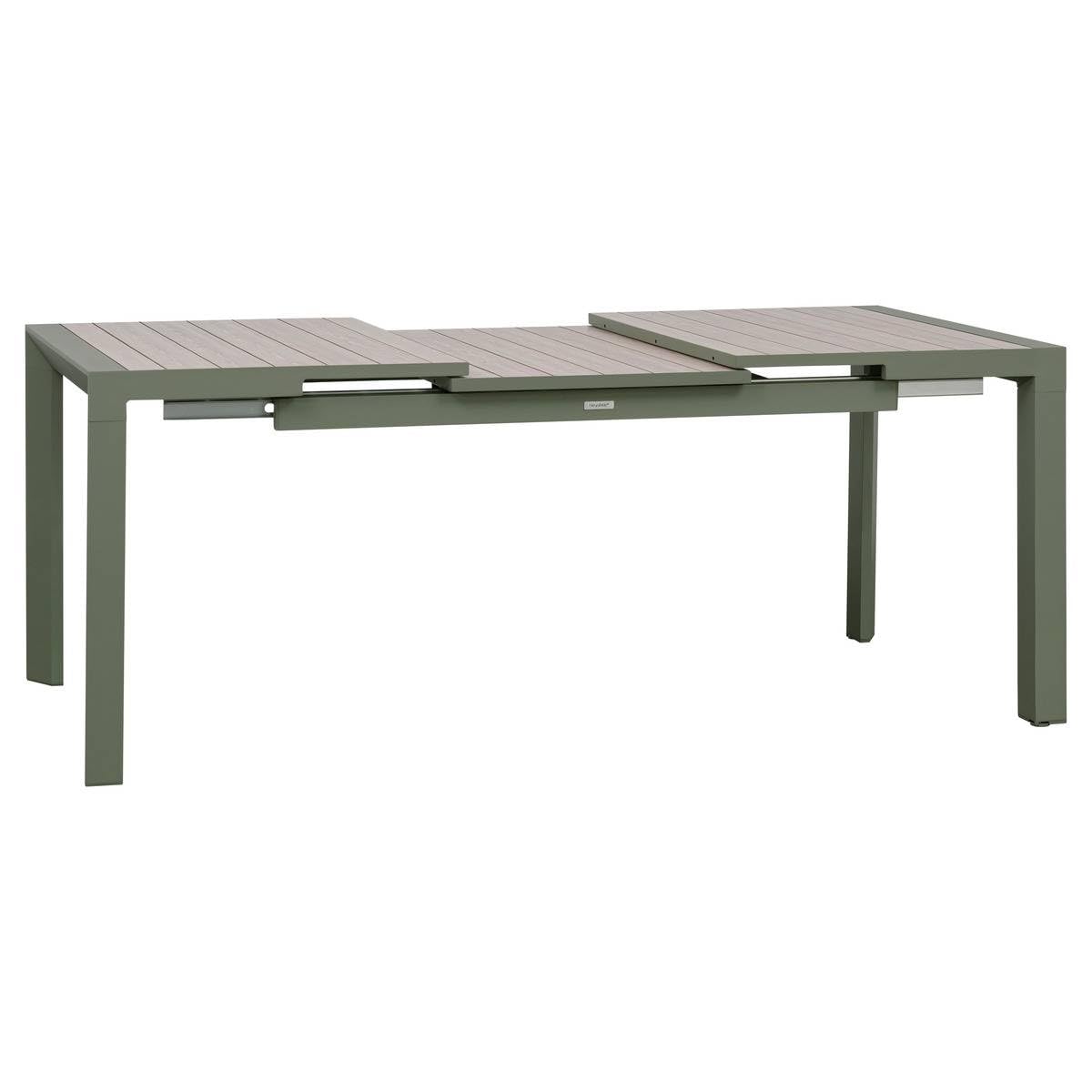 Hespéride - Table de Jardin Extensible Evasion Vert Laurier - 8 Places - Aluminium Antirouille Aluminium Effet Bois - Meuble d'Extérieur Rallonge