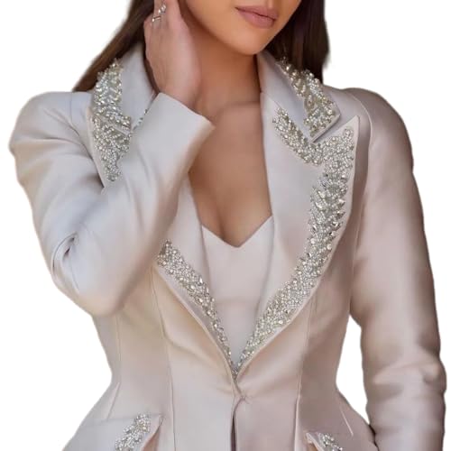 Modern Crystal Women Suits Sets 2 Pieces One Button Fashion Elegant Blazer＆Pants Wedding Party Formal Business Office2