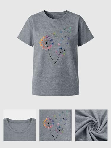 Image of Anbech Womens Dandelion Graphic T-Shirts Teen Girls Cute Sunflower Print Casual Tee Tops