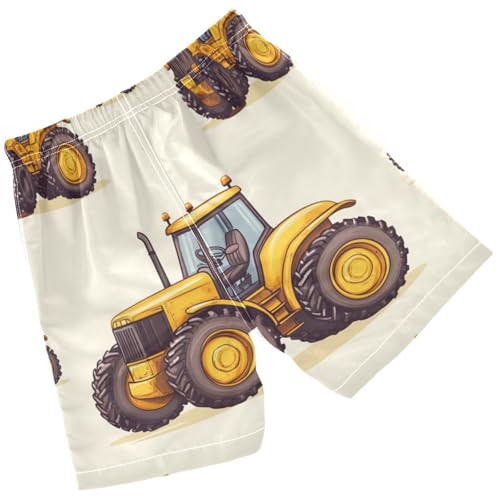 Pigsaly Boys' Swim Board Shorts Vintage Cartoon Yellow Tractor Car Boy's Swim Trunks Kids Swimwear M2