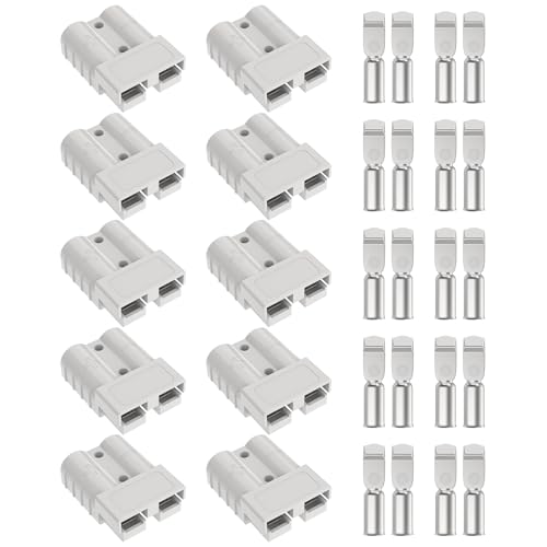 cnaodun Anderson Connector 50A-600V with 6-12 Gauge Gray 10PCS Battery Quick Connect/Disconnect Battery Quick Connector Wire Harness Plug Kit for Winch Trailer Towing Systems