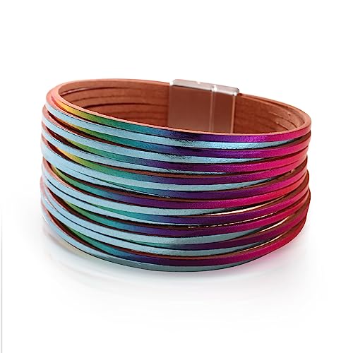 Image of Fesciory Leather Wrap Bracelets for Women, Boho Leopard Multi-Layer Crystal Beads Cuff Bracelet Jewelry