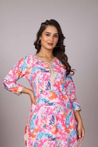 Image of Floral Print Cotton Kurta and Dhoti Set for Women Designer