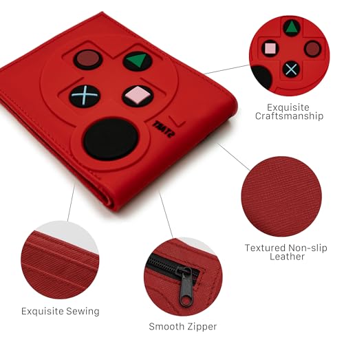 Image of Game Controller Wallets For Kids, Man, Teen Bifold Wallet Multiple Card Slots and Coin Pocket Gamepad Silicone And PU Leather Surface Video Game Kids Wallet in Red