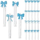 Laffact Blue Bow Bubble Wands - 24Pcs Blue Bows Small Mini Bubble Wands Bulks, Something Blue Bridal Shower Party Favor Decorations, for Valentine Day Wedding Birthday Party Supplies