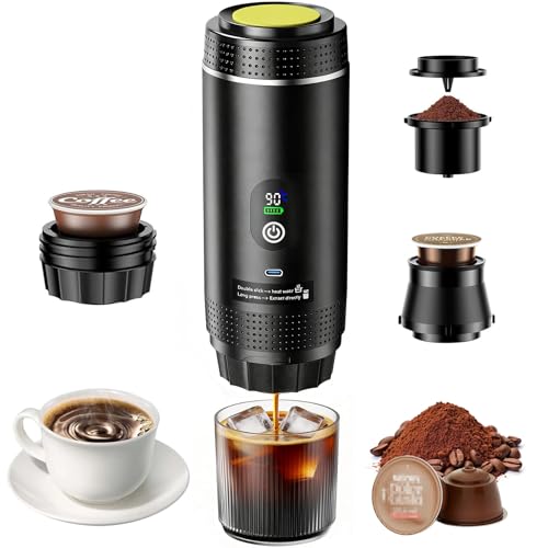 GothicBride 3 in 1 Mini Kaffeemaschine, Tragbare Espressomaschine, Unterwegs Kaffeemaschine mit Kapsel und Gemahlener Kaffee, 5 Min Erhitzen für Auto, Wohnm Gadgets, Büro Camping Geschenke