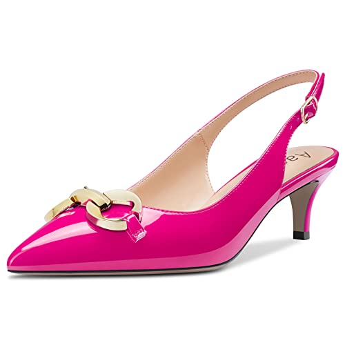 Aachcol Women Stiletto Mid Low Kitten Heel Pumps Backstrap Ankle Strap Slingback Pointed Toe Dress Shoes Office Party Wedding Patent 2 Inch