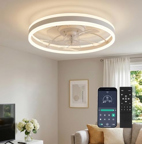 Deckenventilator mit Beleuchtung IEGLED Deckenlampe mit Ventilator mit Fernbedienung und APP Steuerbar 3000K - 6000K Leiser LED Lampe mit Ventilator mit DC-Motor 6-Stufige Geschwindigkeitsregelung