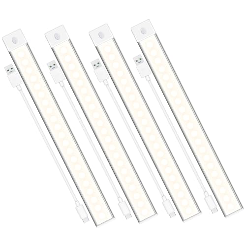 Seguridad, QianMu 4 Piezas Luz Led con Sensor de Movimiento, 21 Cuentas Lámpara Cada, Luz Cálida Lampara Led Recargable USB con Banda Magnética, Tres Modos, para...