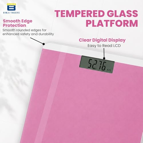 Image of Btag Premium Digital Body Weight Scale | 26x26 cm Wide Platform | Clear LCD Display | Anti-Skid Base | 180 kg Capacity Block Design (Pink)