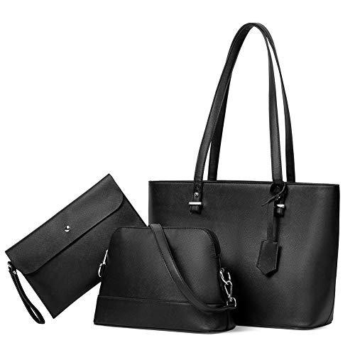 BROMEN Handbags for Women Fashion Tote Bags Shoulder Bag Top Handle Satchel Purse Set 3pcs Black