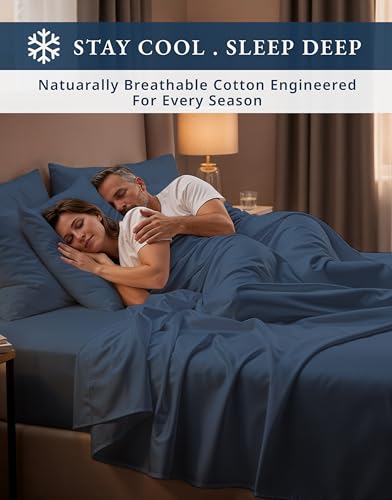 Image of LANE LINEN Cooling Sheets Full Size Egyptian Cotton Sateen - Dark Denim | Full Size Sheets Cotton - 4-Piece Set, Long-Staple Egyptian Cotton, For A Cool, Restful Sleep, Guest-Ready Comfort