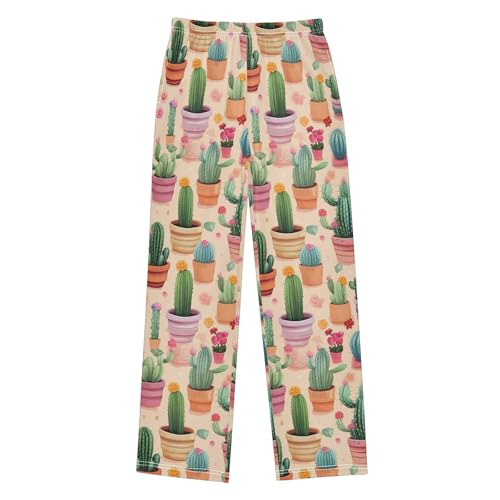 Cactus Plant Long Pajama Pants Elastic Waist PJ Bottoms with Pockets S A1106582