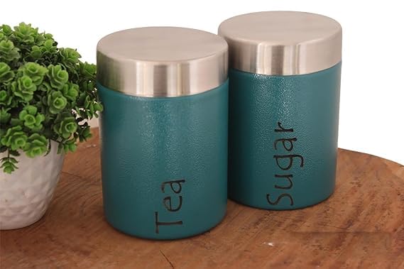 Image of Containers Set of 2 - Steel Container for Storage - Tea Sugar Jar (Tea Sugar Blue pack)