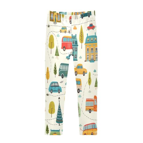 Toddler Girls Leggings Printed Yoga Pants Leggings Blue Car Yellow House for Kids