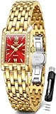 OLEVS Relojes dorados para mujer con caja de acero inoxidable pequeña de lujo con diamantes originales para mujer, elegante reloj de pulsera impermeable