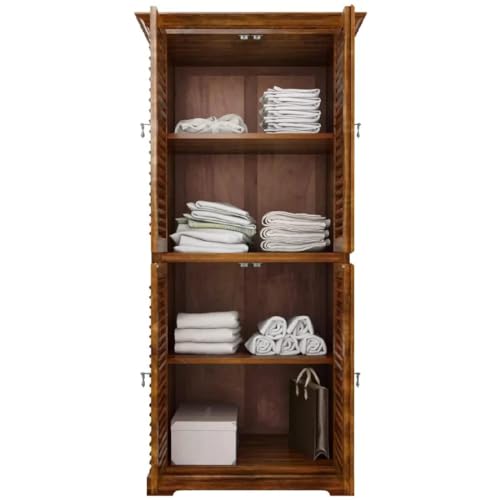 Image of Sheesham Wood Wardrobe with 2 Door and 4 Shelves Storage for Bedroom Wooden Almirah for Clothes for Living Room Bedroom Home, Solid Wood Furniture (Teak Finish)